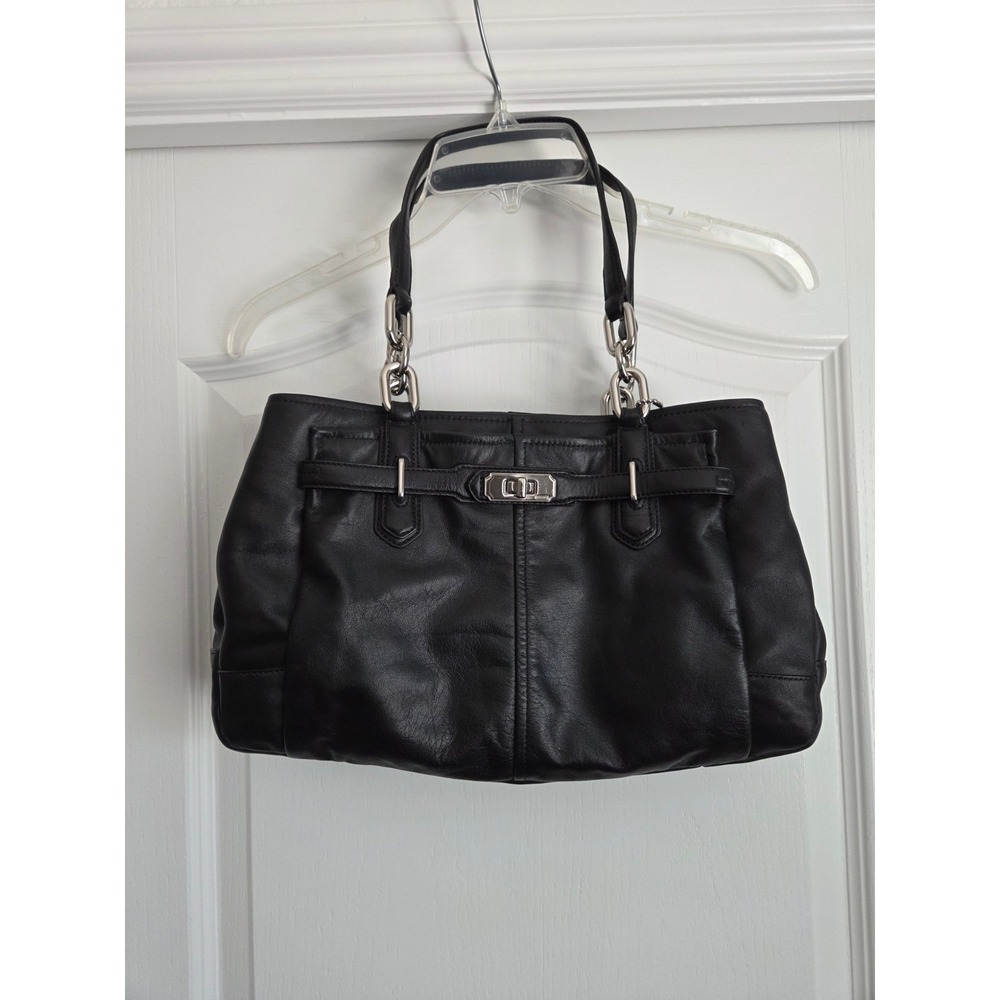 Coach Chelsea‎ Jayden Black Leather Silver Chain Hardware 2 Handle Handbag Purse